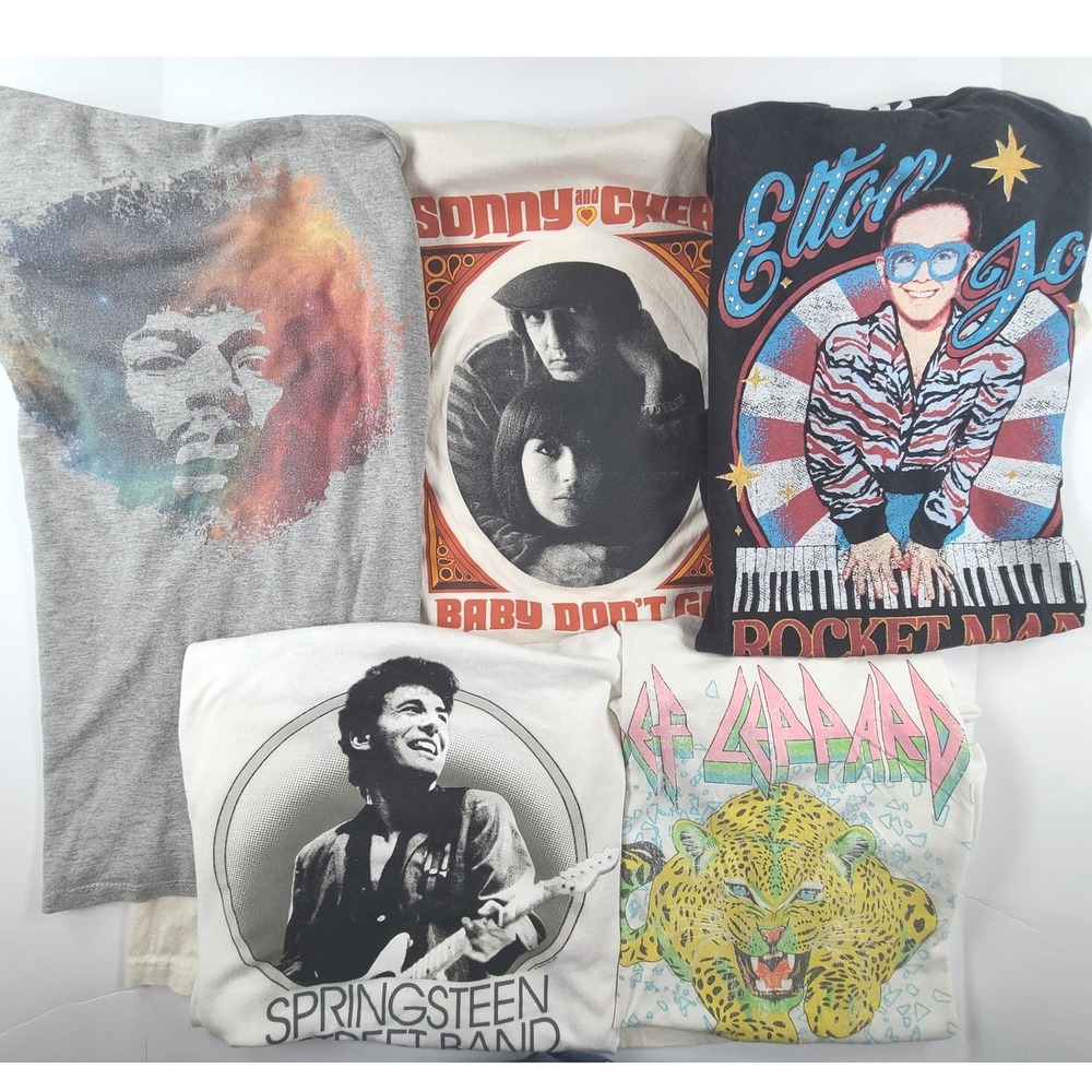 Lot of 5 Mens Rock Band T-Shirts XL Hendrix Springsteen Elton John Short Sleeve